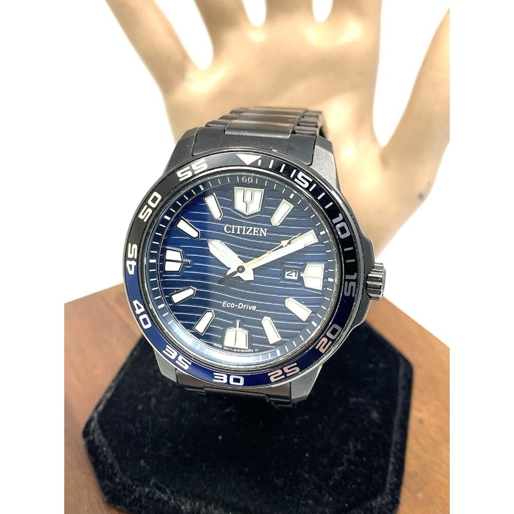 Citizen Men's Watch AW1705-55L Eco-Drive Blue Dial Black Stainless Steel 45mm